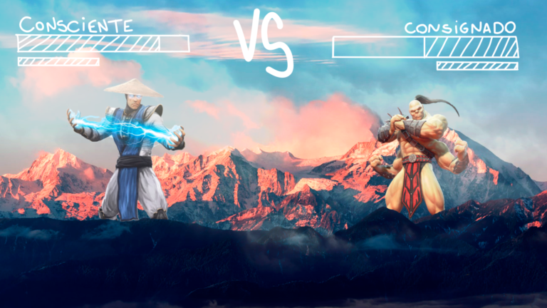 Quais as diferenças entre crédito consignado e crédito consciente? 5 imagem de capa blog com dois personagens de video game lutando fazendo uma metáfora ao crédito consignado
