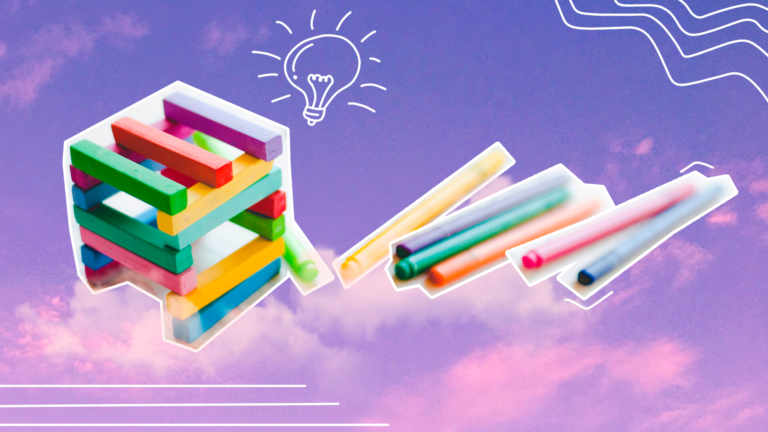 imagem capa do blog com uma torre feita de palitos de brinquedo coloridos representando o plano de cargos e salários