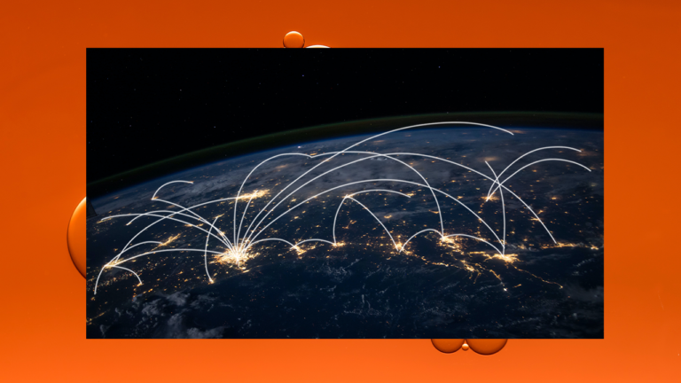 imagem de capa blog mostrando uma parte do globo terrestre com linhas transparentes fazendo ligações entre várias cidades do mundo representando o big data